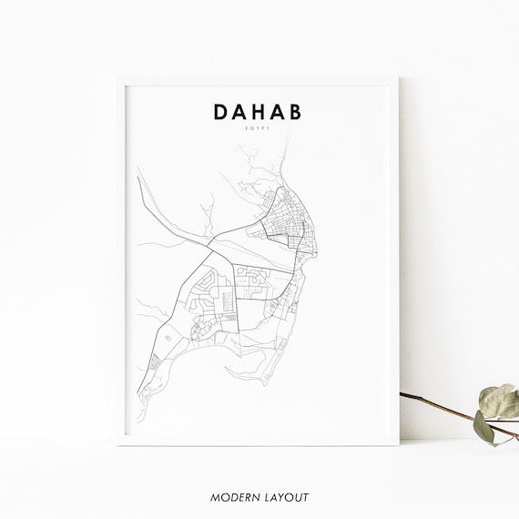 Dahab Egypt Map Print Art Poster Sinai Bedouin Arab City Street Road Nursery Room Office Wall Decor
