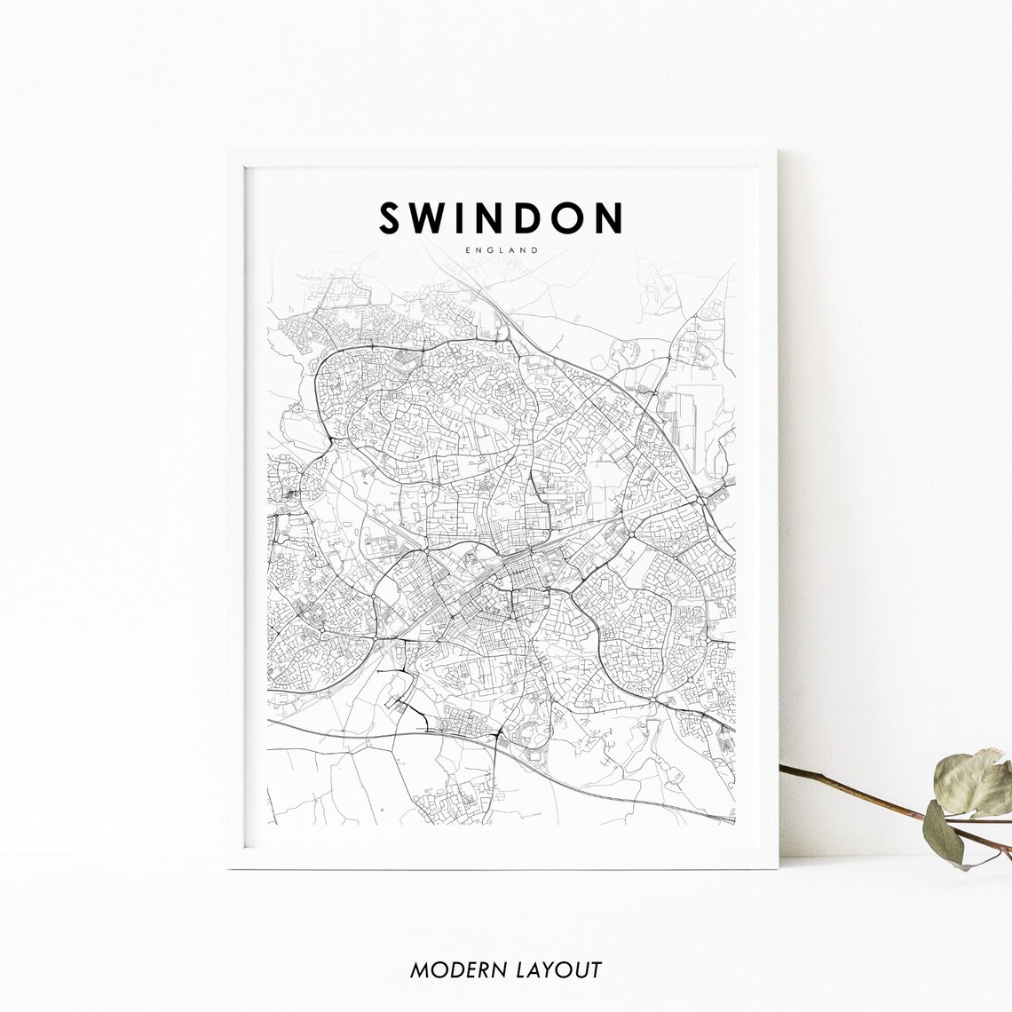 Swindon England City Street Map Minimalist Line Art Travel Poster