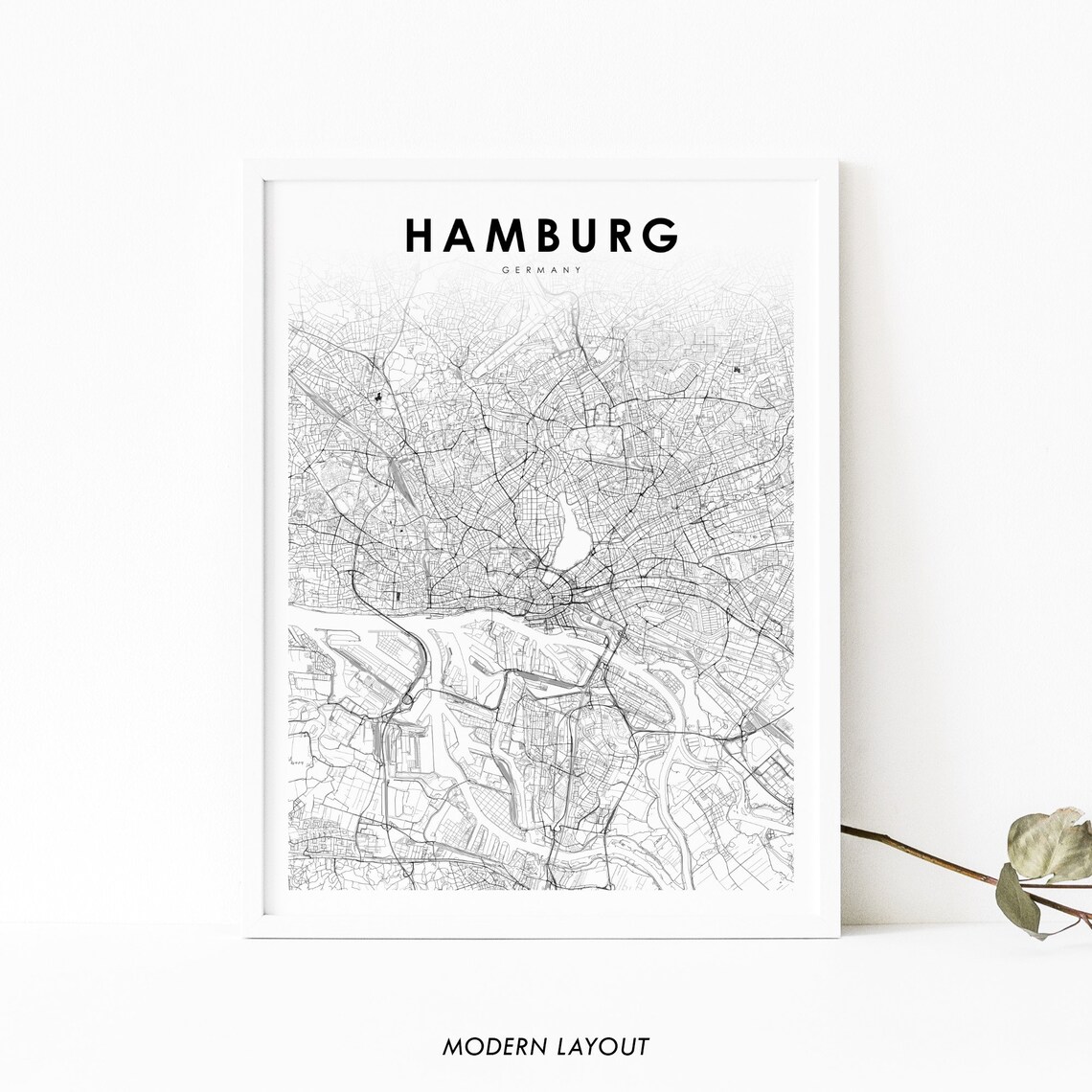 Hamburg Area Germany Map Print, City Street Poster