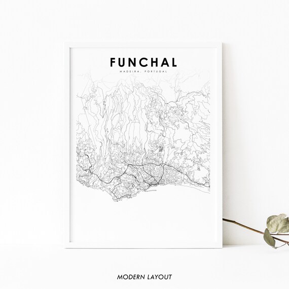 Funchal Madeira Map Print Portugal Art Poster Portuguese City Street Road Nursery Room Office Wall Decor