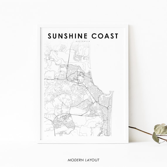 Sunshine Coast Qld Australia Map Print Art Poster Queensland City Street Road Nursery Room Wall Office Decor