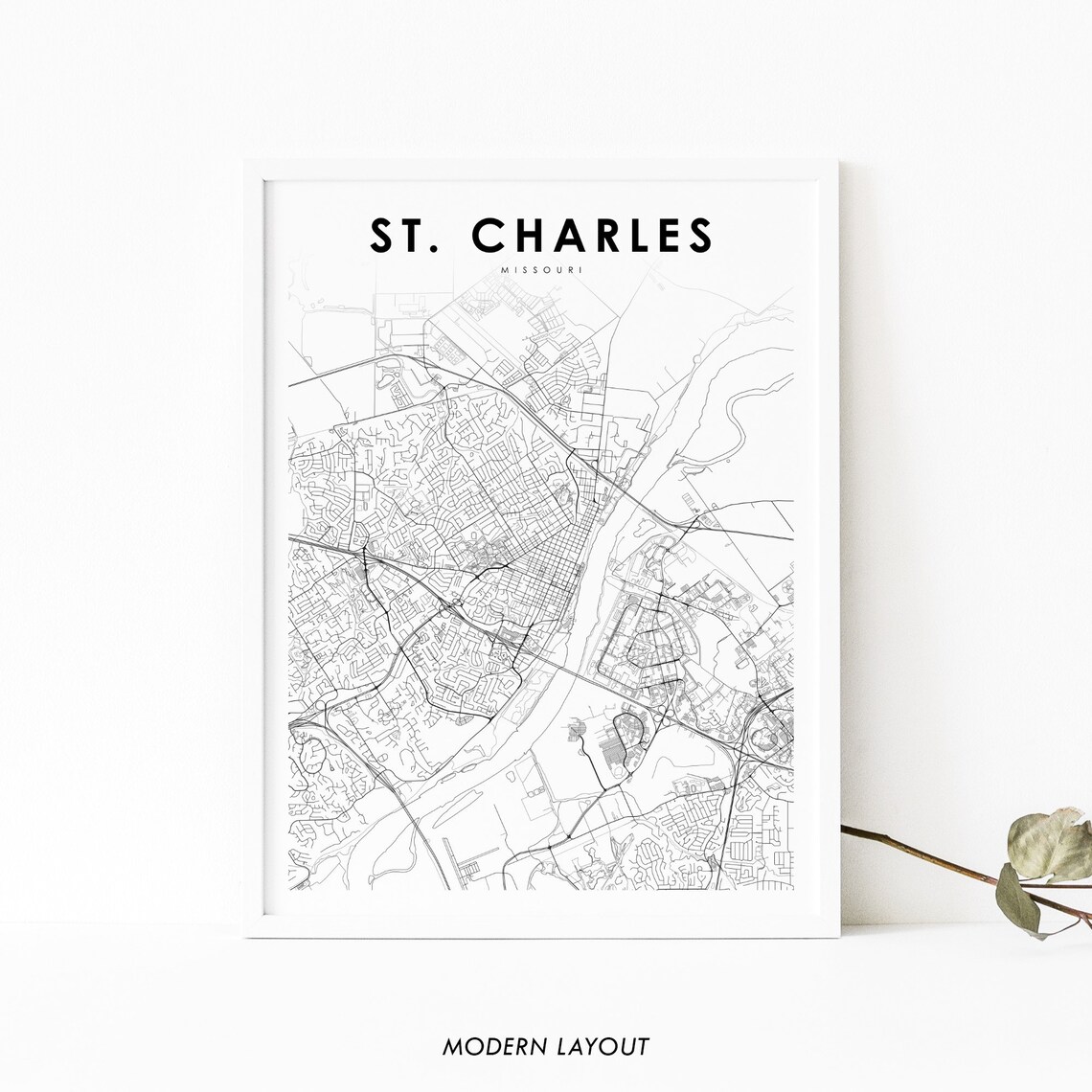 St Charles, Missouri Map Art Print, Nursery Decor