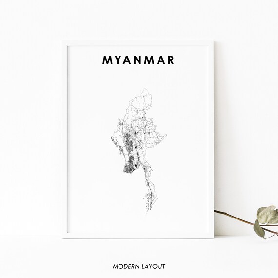 Minimalist Myanmar Country Map Modern Black and White Poster