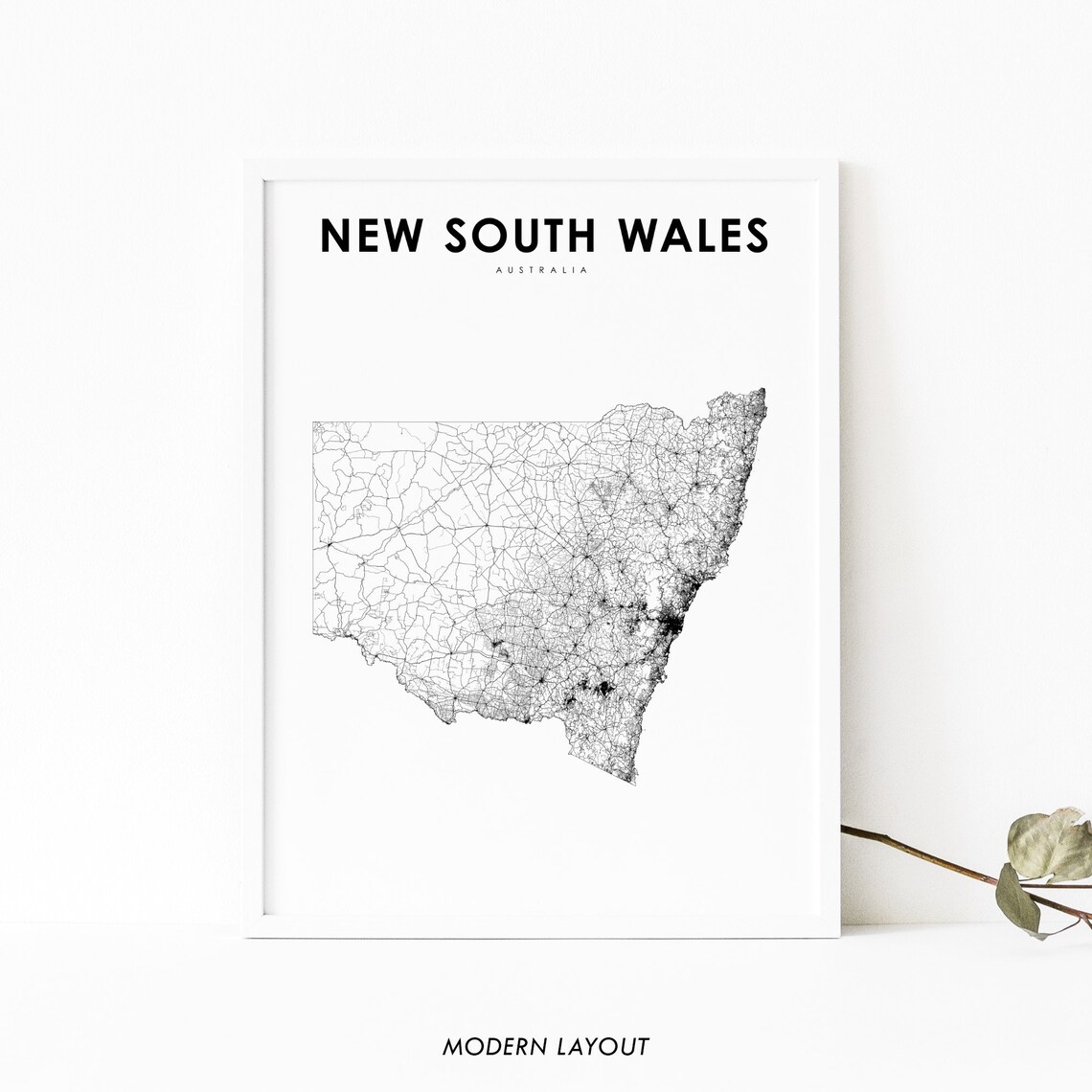 New South Wales Australia Road Map Minimalist Design Wall Art