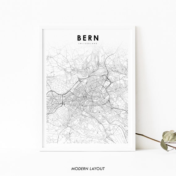 Bern Switzerland Map Print, Swiss City Street View