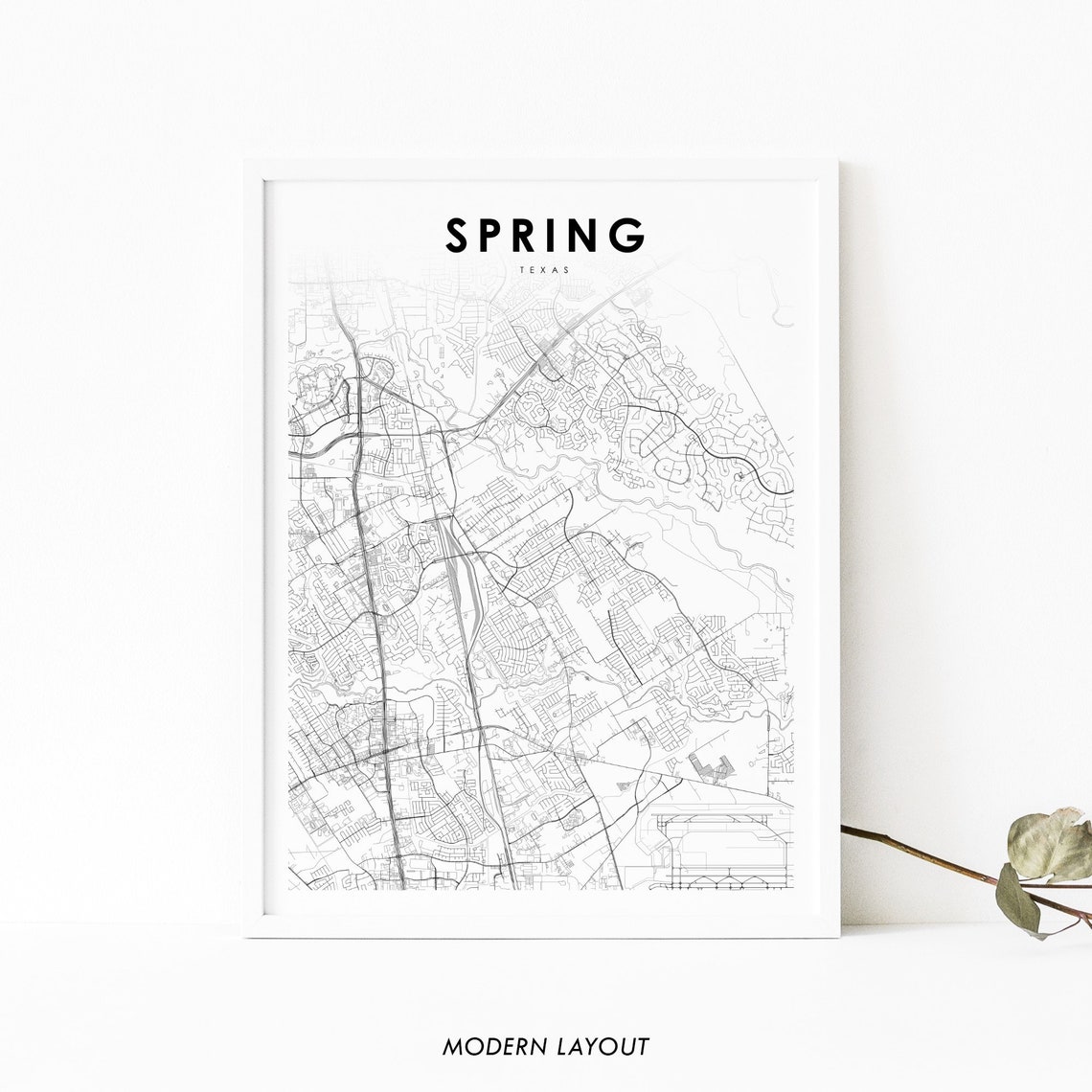 Elegant Spring Texas Minimalist City Street Map Modern Layout Print