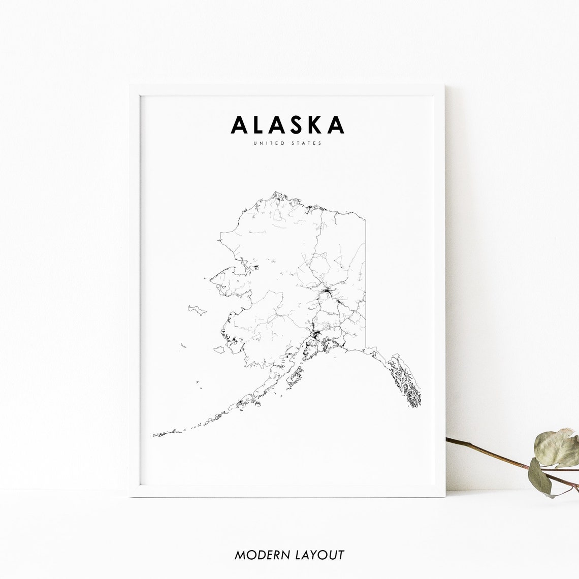 Alaska Map Print, State Road Art Poster