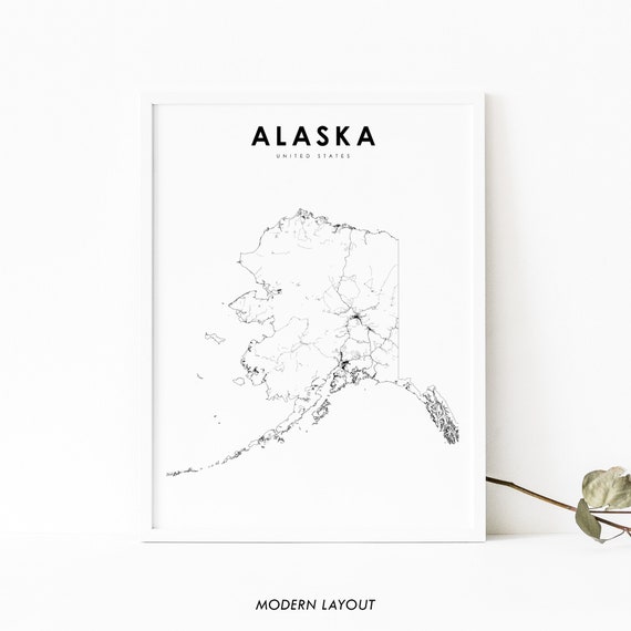 Alaska Map Print, State Road Art Poster