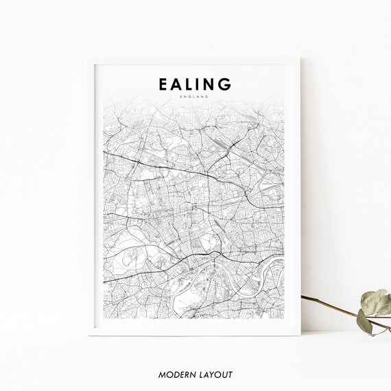 Ealing London England Minimalist Black And White City Map Poster