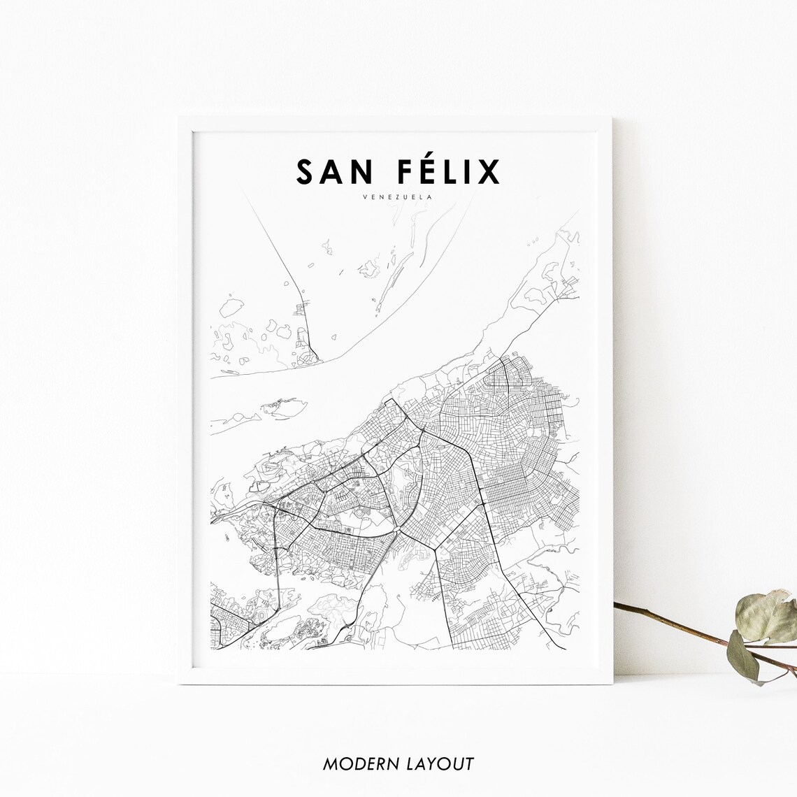San Felix Venezuela Minimalist City Street Map Black White Poster