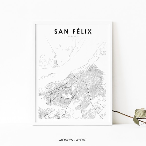 San Felix Venezuela Minimalist City Street Map Black White Poster