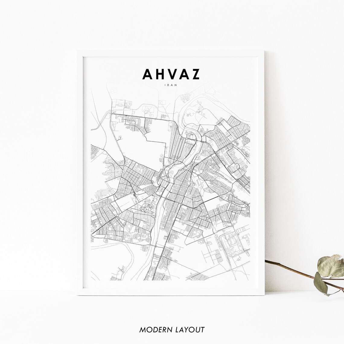 Ahvaz Iran Map Print, Khuzestan City Poster