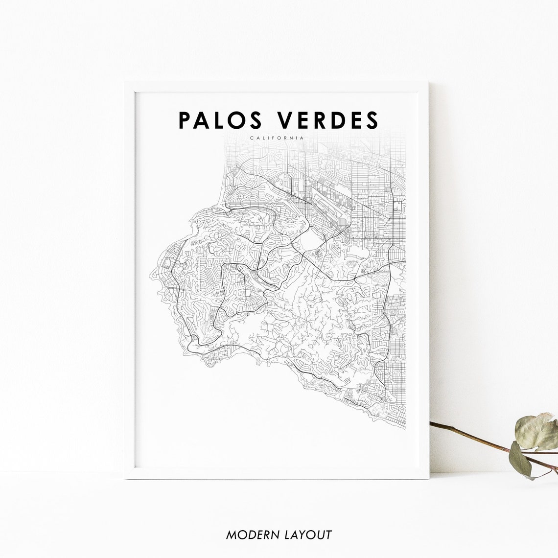 Palos Verdes California Minimal Street Map Modern Layout Art Poster