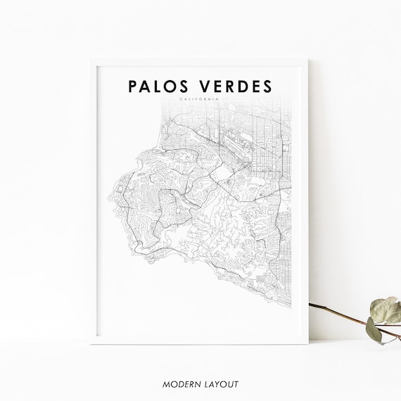 Palos Verdes Ca Map Print Usa Art Poster Torrance City Street Nursery Room Wall Office Decor