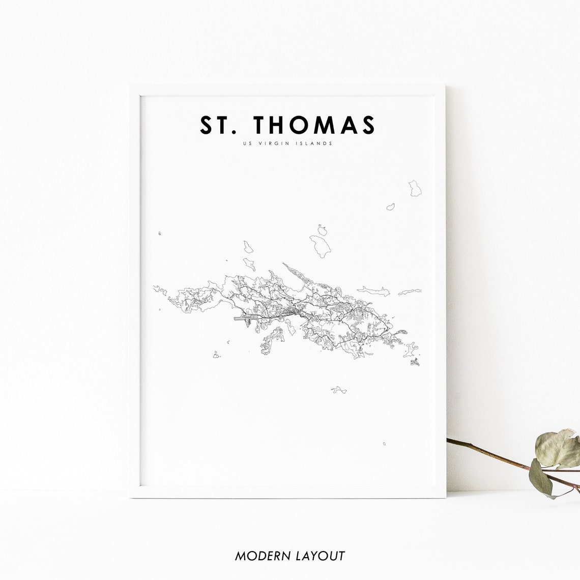 Saint Thomas US Virgin Islands Minimalist Caribbean Map Poster