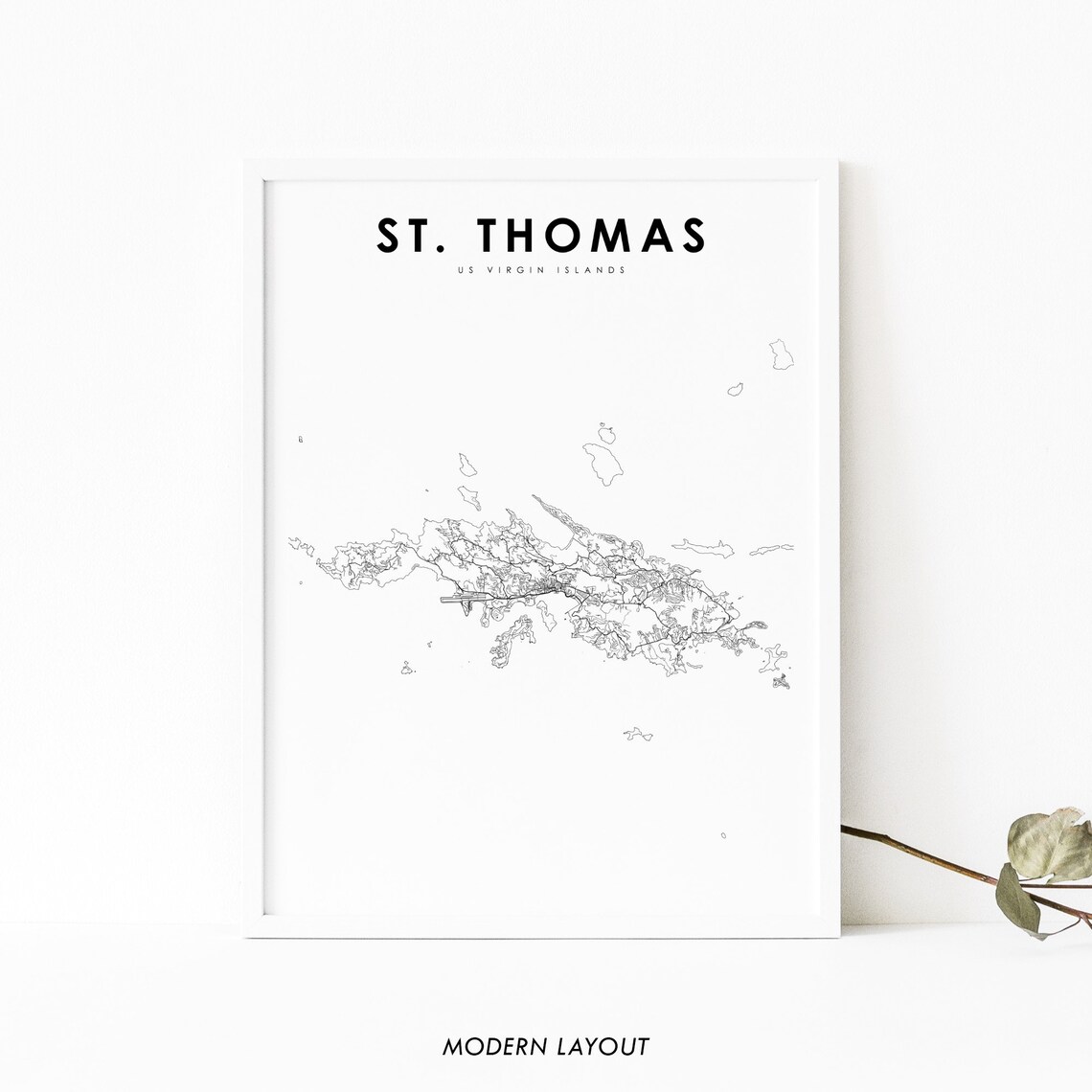 St Thomas Us Virgin Islands Map Print Saint Usvi Road Poster Caribbean Art Nursery Room Wall Office Decor