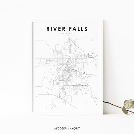River Falls Wisconsin Minimalist Black White City Map Art Poster