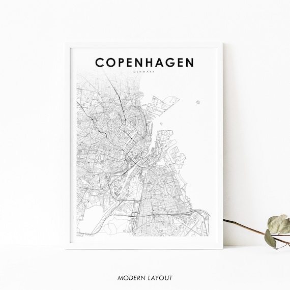 Copenhagen Denmark Map Print Kbenhavn Danmark Art Poster City Street Road Nursery Room Wall Office Decor