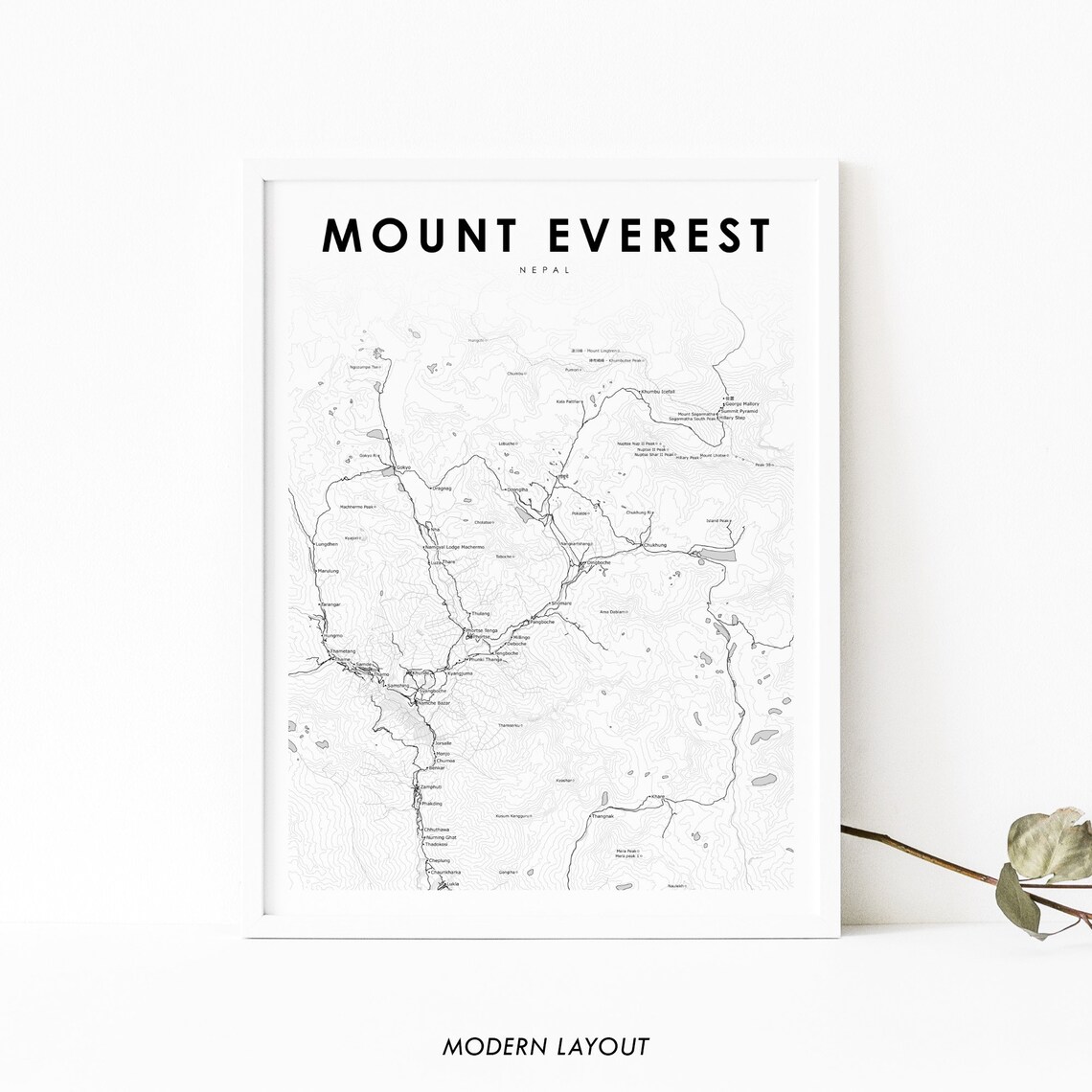 Mount Everest Nepal Map, Minimalist Travel Poster