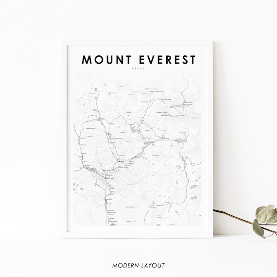 Mount Everest Nepal Map, Minimalist Travel Poster