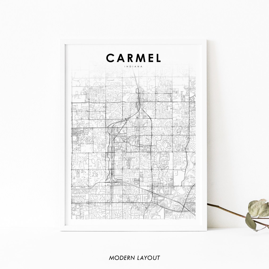 Carmel Indiana Minimal Street Map Modern Layout Wall Decor Poster