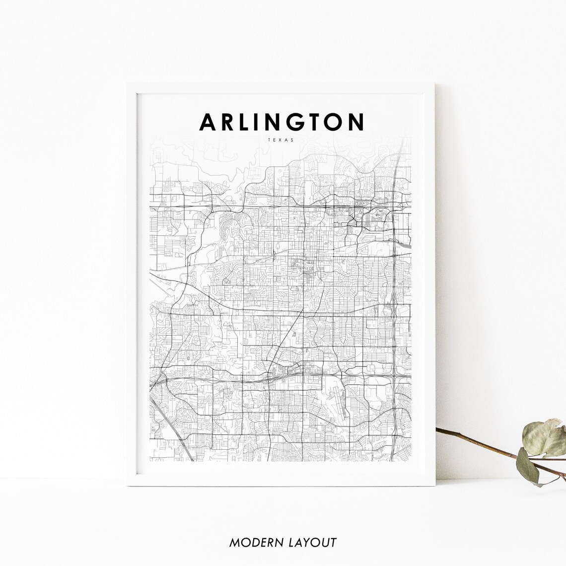 Arlington Texas Minimalist City Map Line Art Poster Modern Street Layout