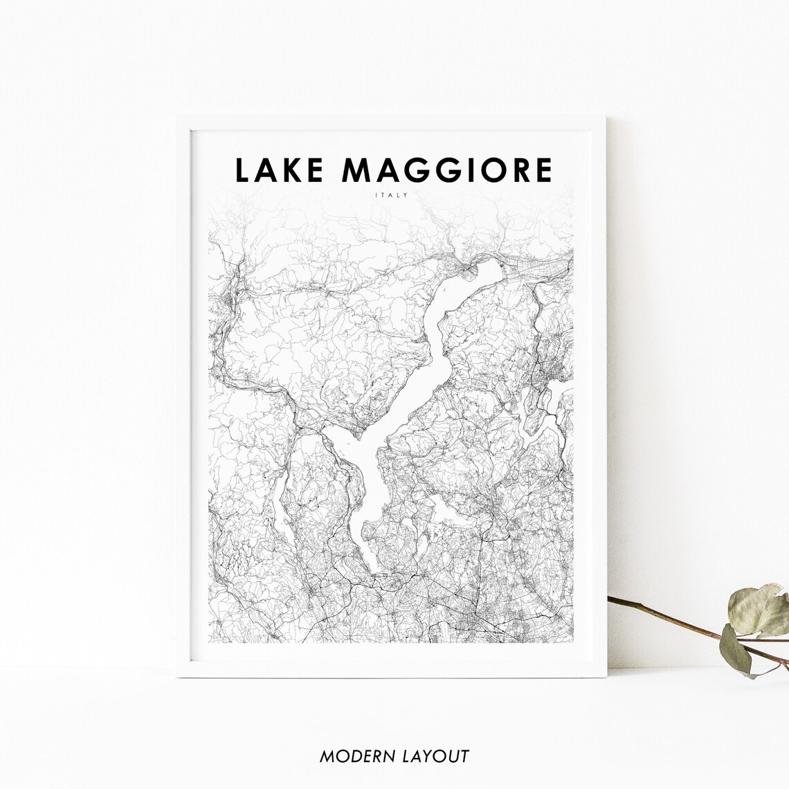 Lake Maggiore Italy Modern Minimalist City Street Map Art Poster