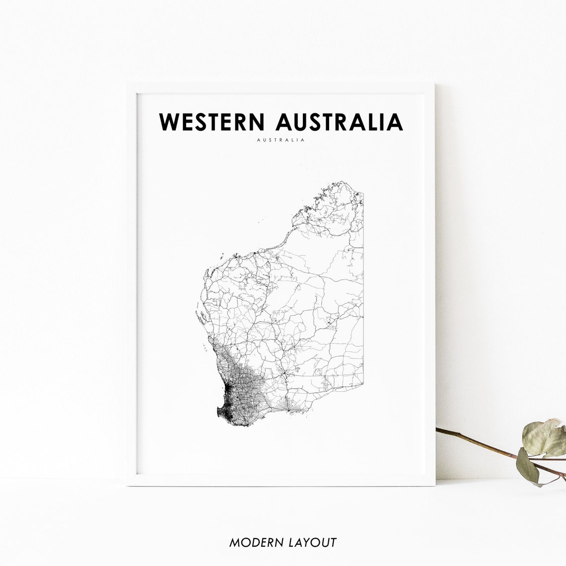 Western Australia Minimalist Black Line Road Network Map Poster