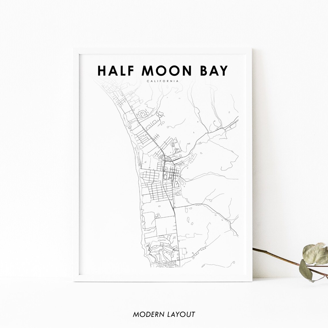 Half Moon Bay CA Map Print, City Street Road Poster