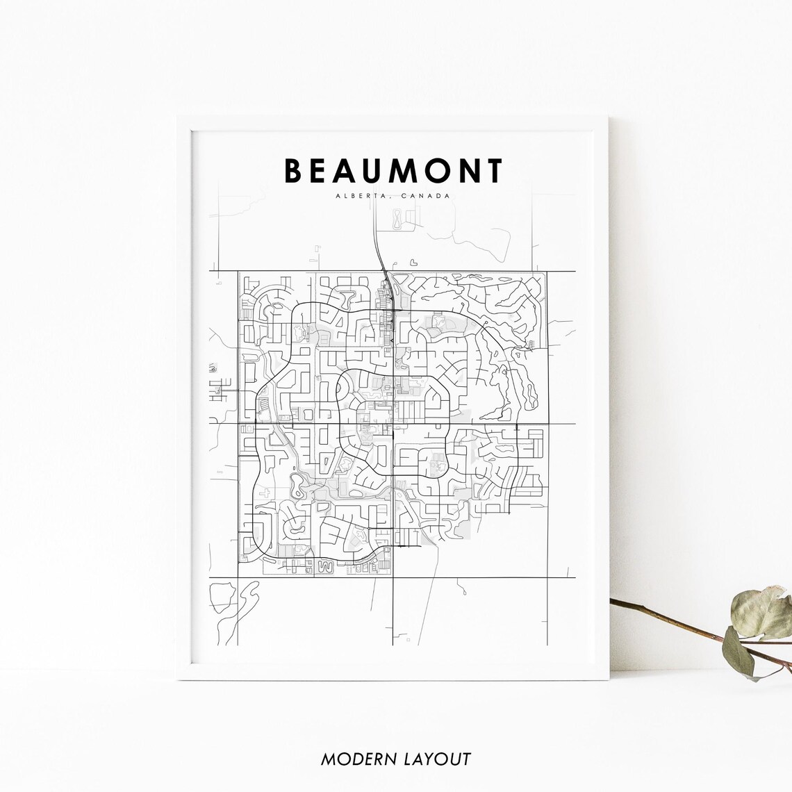 Beaumont Alberta Canada Minimalist Street Map Line Art Print