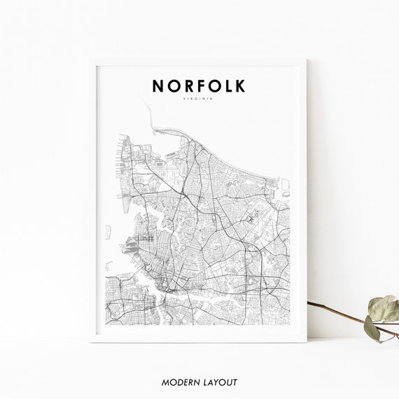 Norfolk VA Map Print, Virginia USA Poster