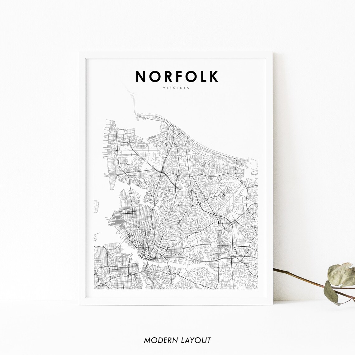 Norfolk VA Map Print, Virginia USA Poster