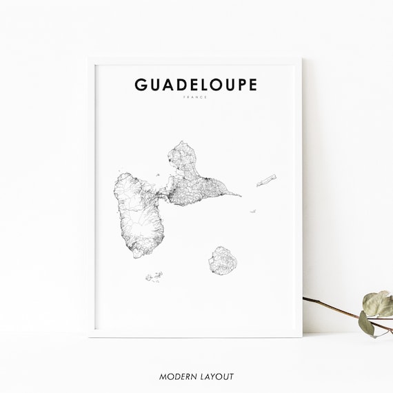 Guadeloupe Map Print Road Art Poster Gwadloup Caribbean Central America Nursery Room Wall Office Decor