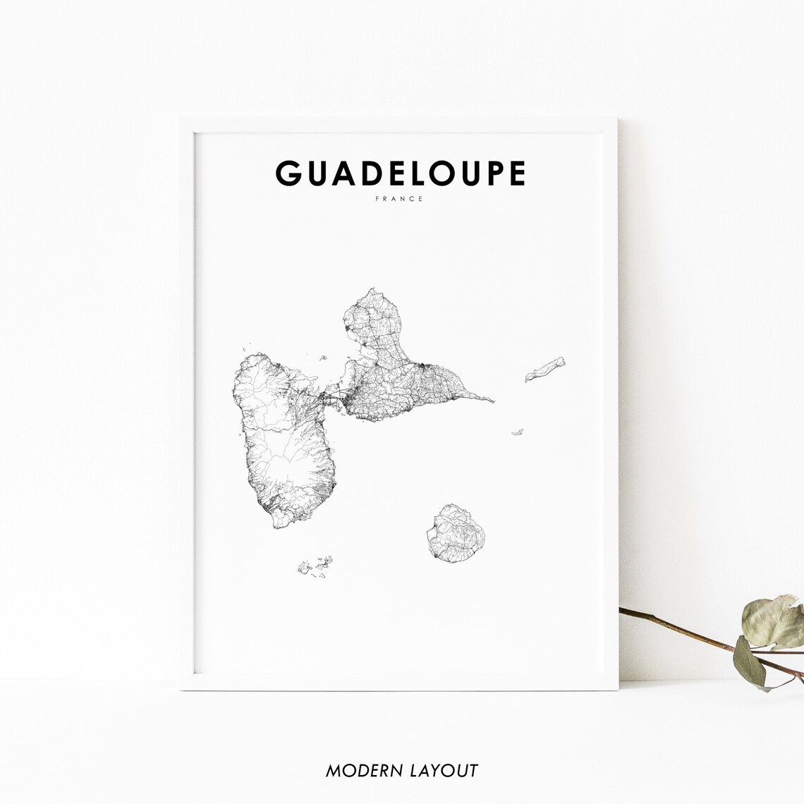 Guadeloupe France Minimalist Island Map Modern Caribbean Poster