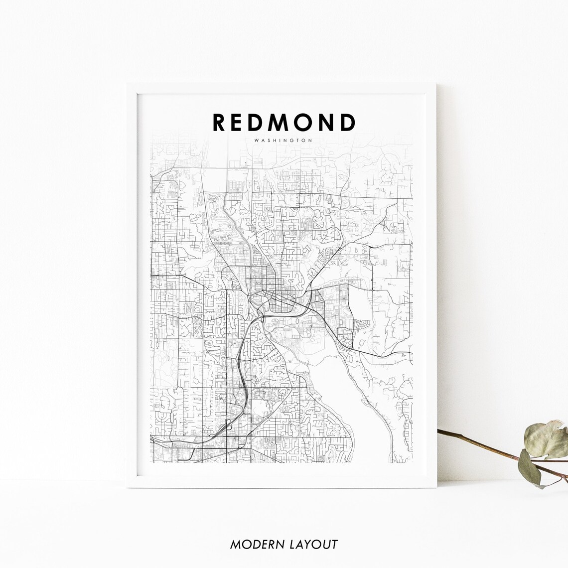 Redmond Washington Minimalist Black And White City Map Poster