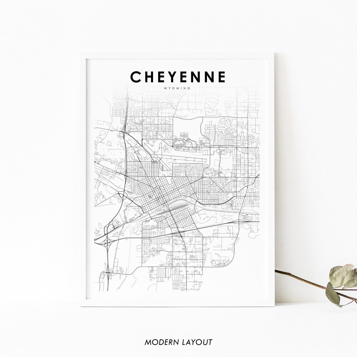 Cheyenne Wyoming Minimal Street Map Modern Layout Art Poster