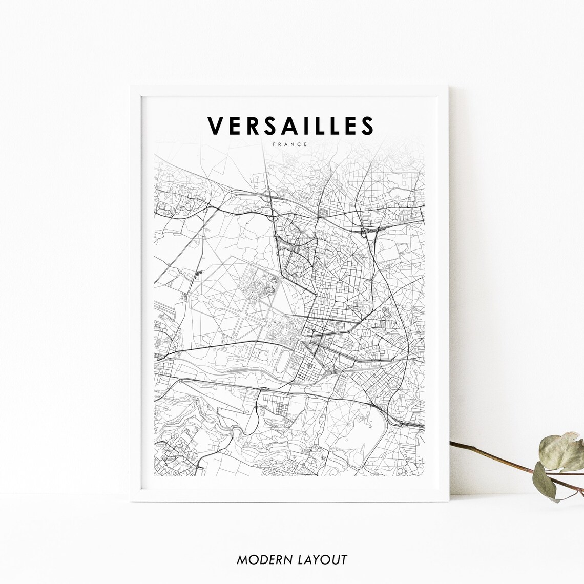 Versailles France City Map Poster Minimalist Black And White Travel Decor