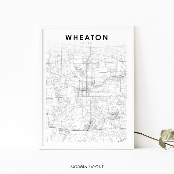Wheaton Il Map Print Illinois Usa Art Poster Dupage County City Street Road Nursery Room Wall Office Decor