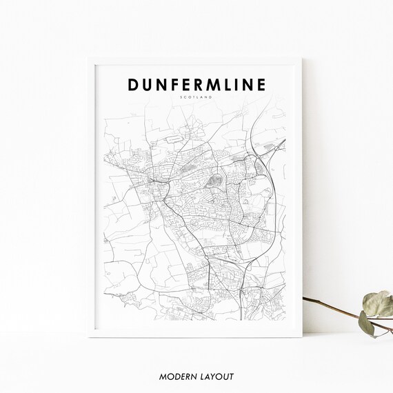 Dunfermline Scotland Map Print Fife United Kingdom Uk Art Poster City Street Road Nursery Room Office Wall Decor