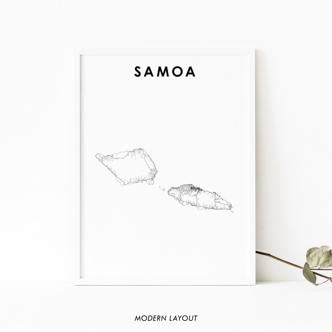 Samoa Country Road Map Islands Modern Minimalist White Line Art Poster