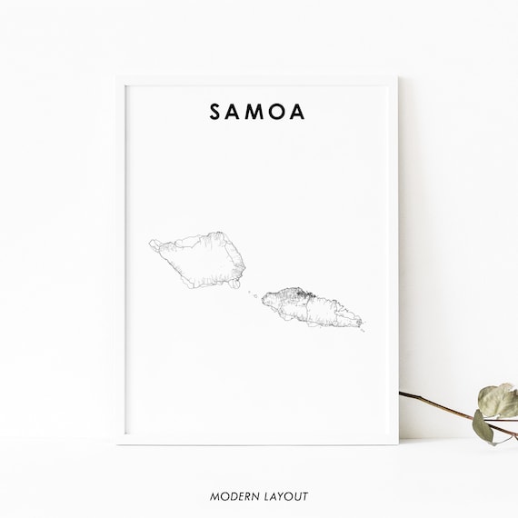 Samoa Country Road Map Islands Modern Minimalist White Line Art Poster