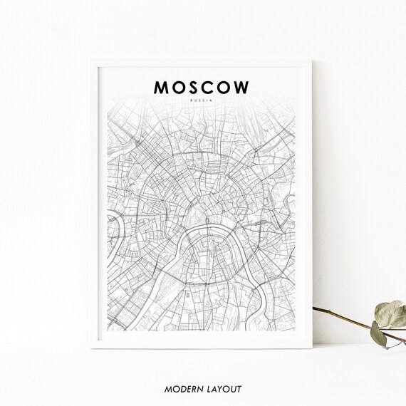 Downtown Moscow Map Print Russia Art Poster M Moskv City Street Road Nursery Room Wall Office Decor