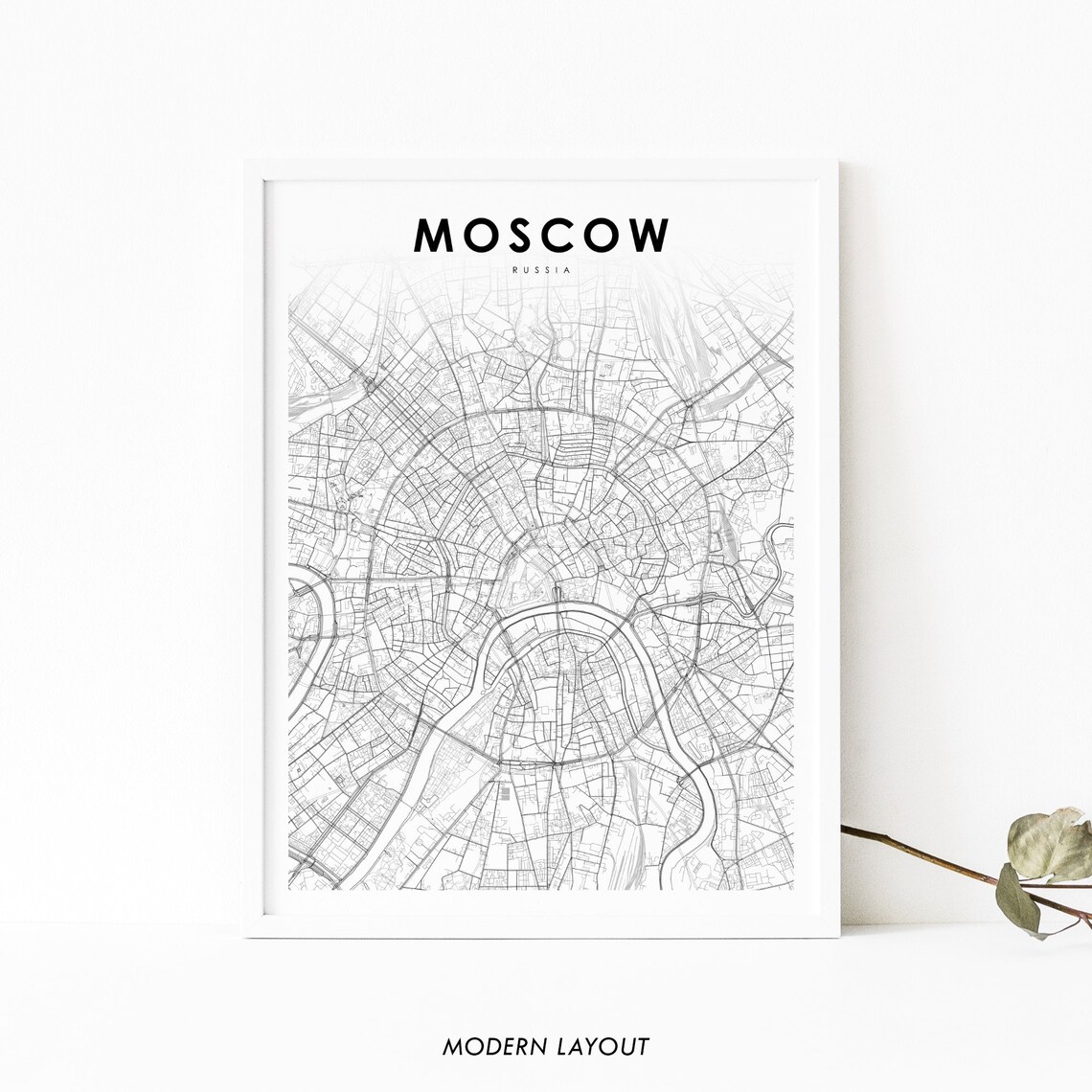 Moscow Russia Minimalist City Street Map Black and White Poster