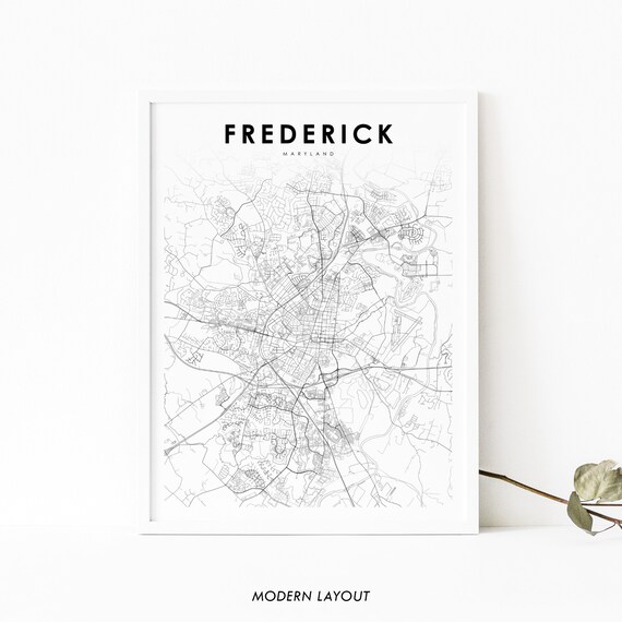 Frederick Md Map Print Maryland Usa Art Poster City Road Street Nursery Room Wall Office Decor