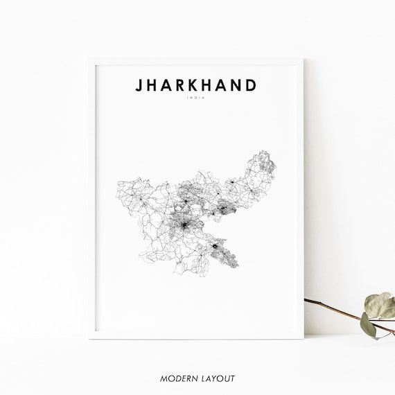 Jharkhand India Minimalist Black Line Art Road Map Travel Poster