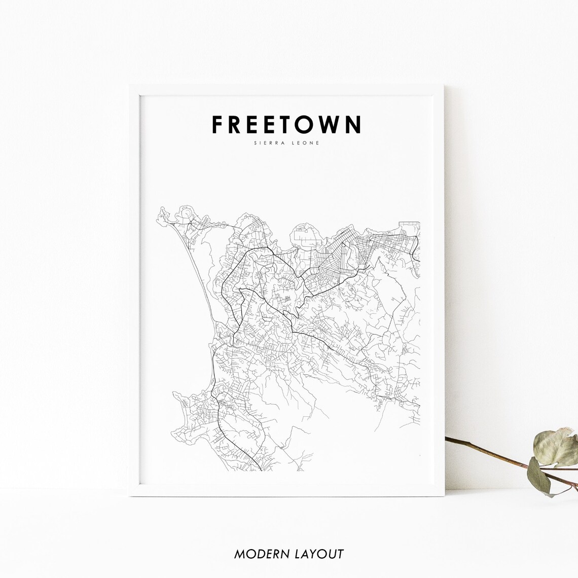 Freetown Sierra Leone Map Art Print, West Africa