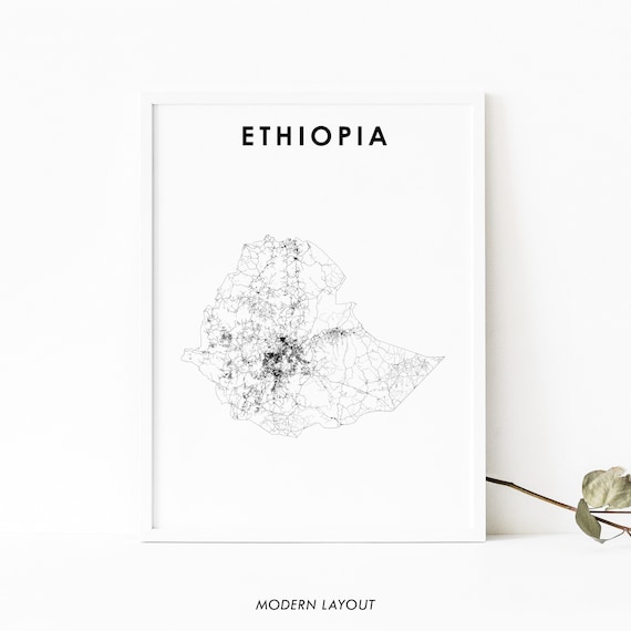 Ethiopia Map Print Country Road Art Poster Africa Addis Ababa Nursery Room Wall Office Decor