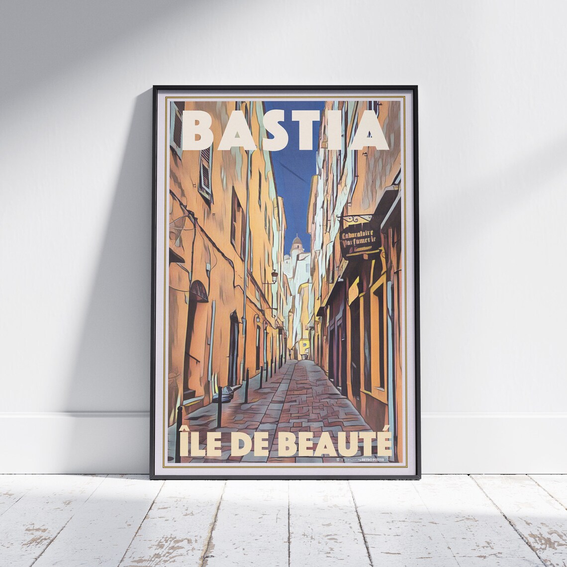 Bastia Sunlit Old Town Alley Corsica France Vintage Travel Poster
