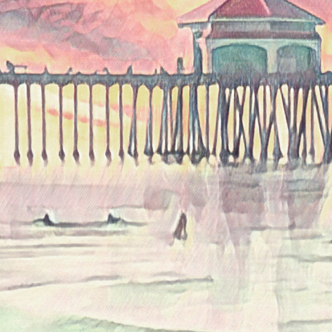 Huntington Beach California Sunset Pier Surf Waves Travel Poster - Image 4