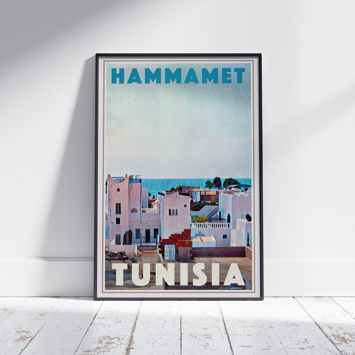 Hammamet Tunisia Whitewashed Old Town Coast Retro Travel Poster